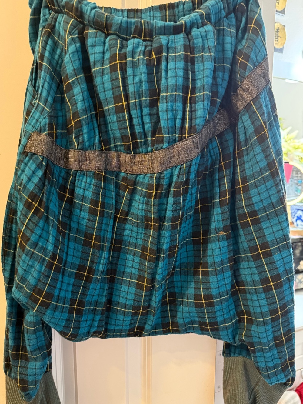 Womens Plaid Blue Green harem cropped pants.